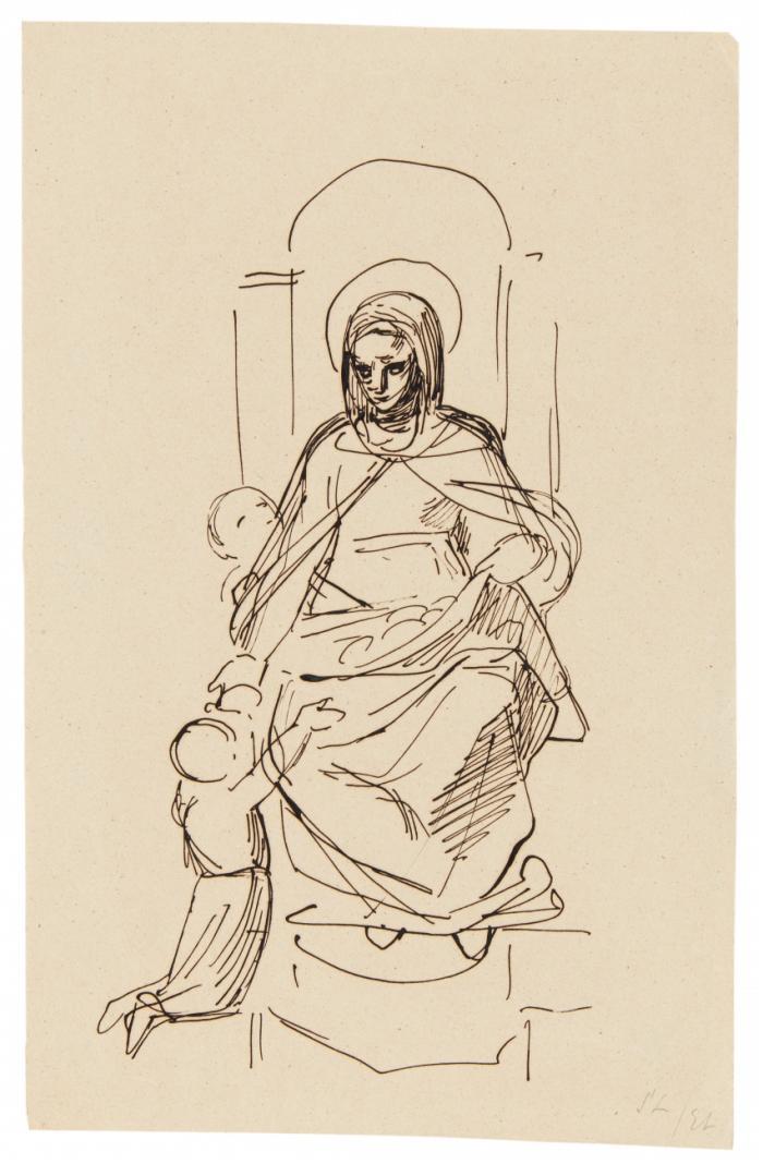 Christus und die Kinder / Madonna mit Kindern / Madonnenbild - Standbild (Vor- und Rückseite).