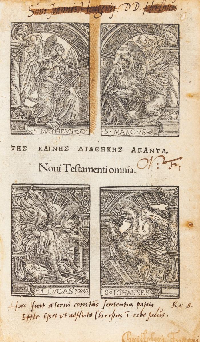 Biblia graeca. - Tes kaines diathekes hapanta. Novi Testamenti omnia (graece). (Hrsg. von Jacob Ceporinus [Wiesendanger]).