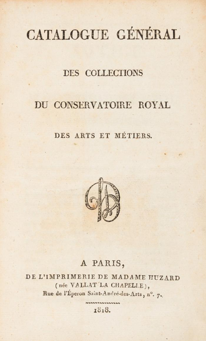 Catalogue général des collections du Conservatoire Royal des Arts et Métiers.