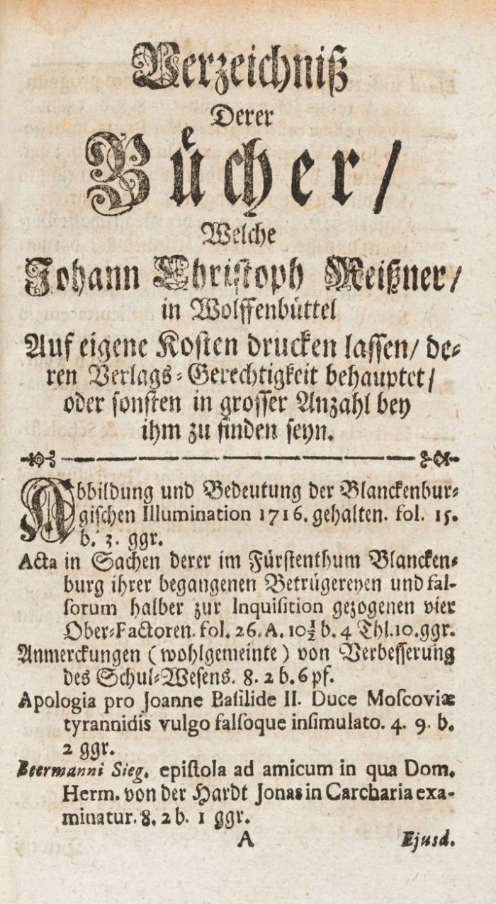 Conspectus Bibliothecae Meisnerianae. Supplementi VI-XXIV.