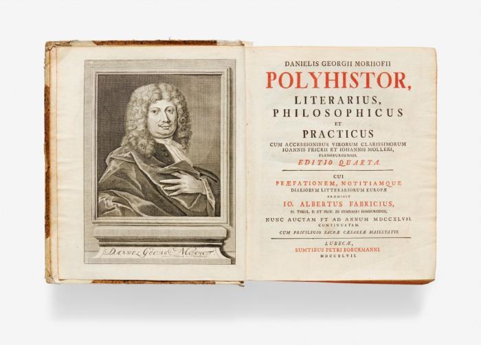 Polyhistor, literarius, philosophicus et practicus cum accessionibus ... Ioan. Frickii et Ioan. Molleri. Editio quarta. 2 Bde (in 3 Tlen.) in 1 Bd.