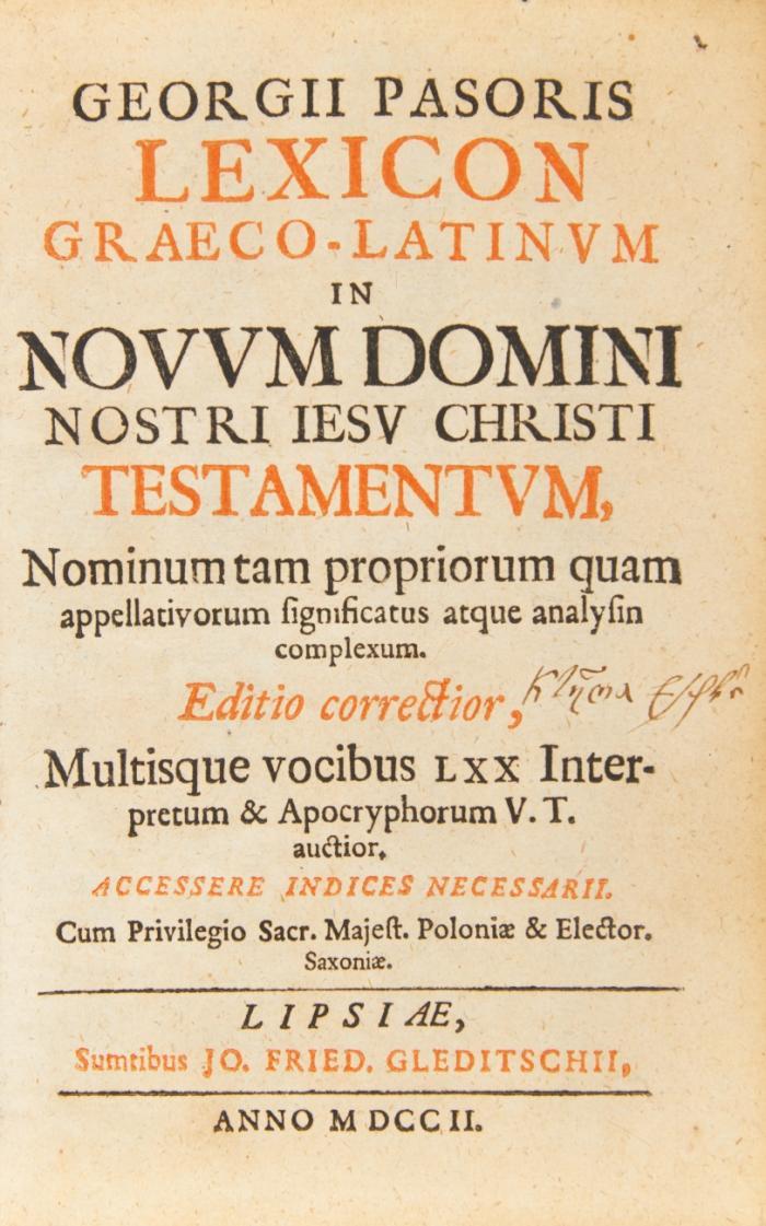 Lexicon Graeco - Latinum in novum domini nostri Jesu Christi Testamentum. Editio correctior.