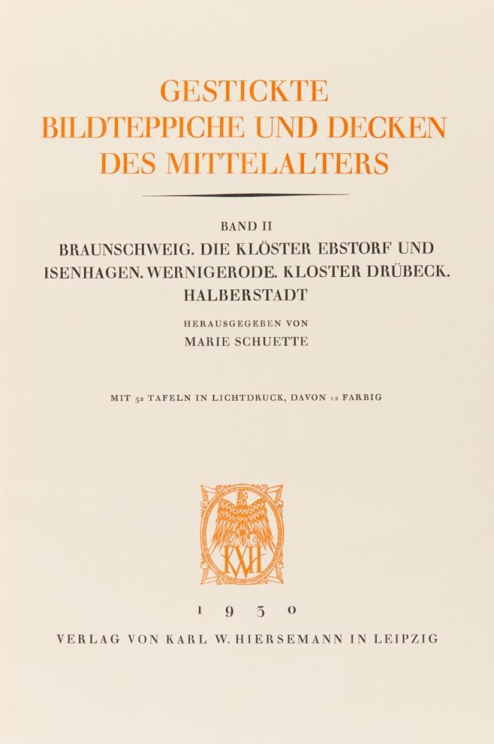 Gestickte Bildteppiche und Decken des Mittelalters. 2 Mappen mit Begleitbänden.