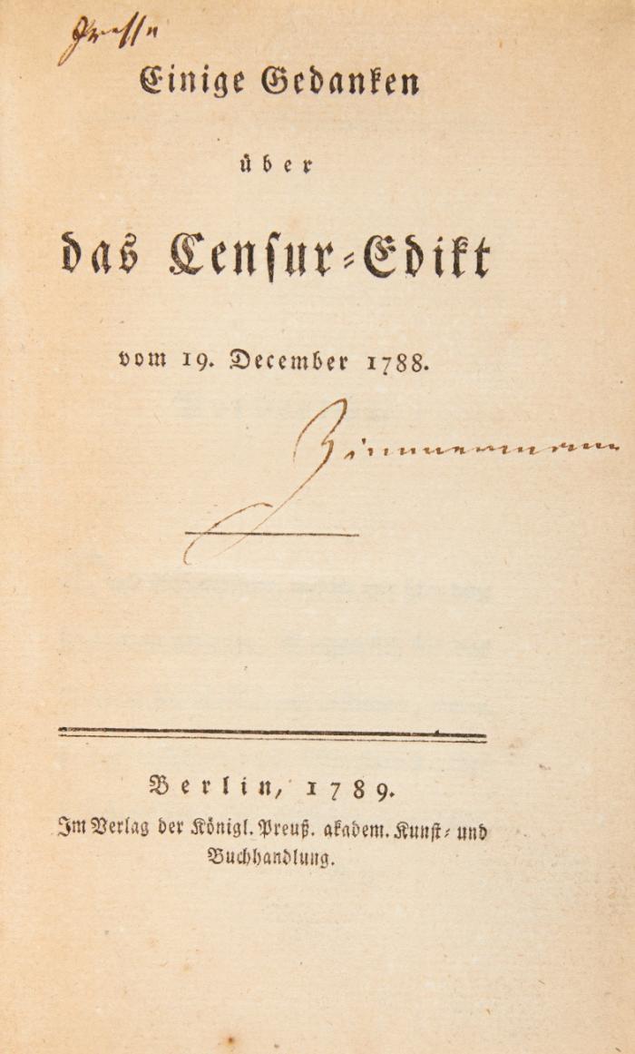 Einige Gedanken über das Censur=Edikt vom 19. December 1788.