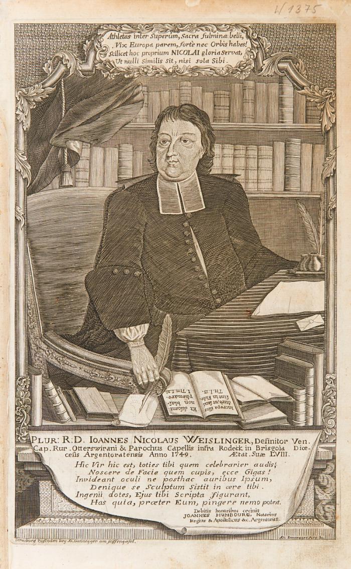 Armamentarium catholicum perantiquae, rarissimae ac pretiosissimae bibliothecae, quae asservatur Argentorati in celeberrima commenda eminentissimi ordinis melitensis sancti Johannis Hierosolymitiani, ... illustratum ex ejusmodi libris, qui ab Anno Christi M.CCCC.LXIII. ordine chronologico prodierunt usque ad Annum M.D.XXII.