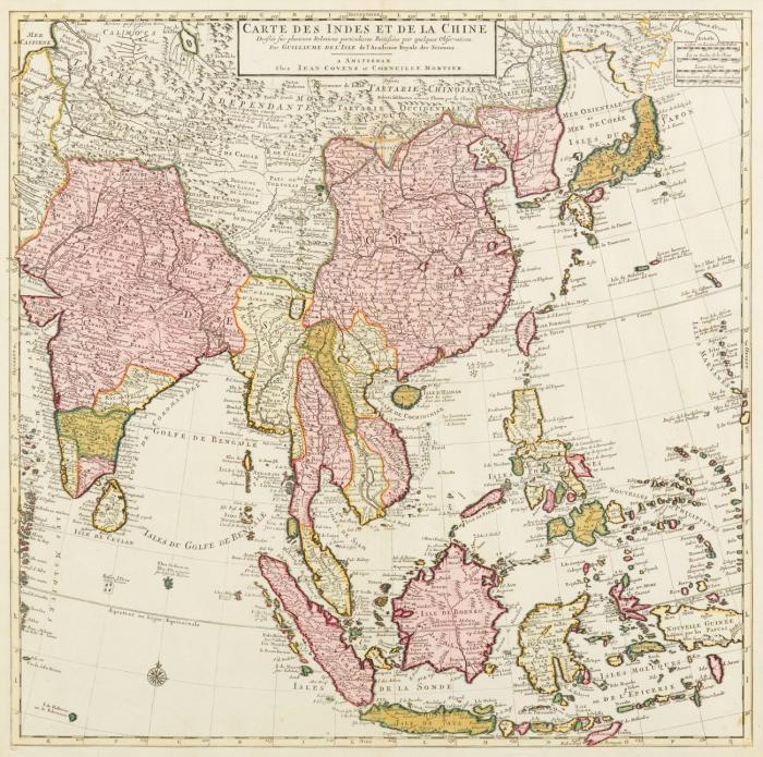 Südostasien. - China. - Carte Des Indes et de la Chine dressée sur plusieurs relations particulières rectifees par quelques observations par Guillaume De L'Isle, Südostasien mit Indien, China, Japan und den indonesischen Inseln.