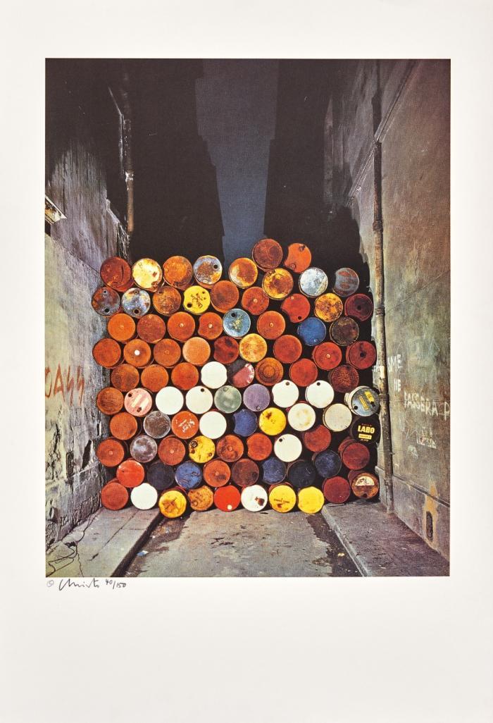 IRON CURTAIN - WALL OF OIL BARRELS, RUE VISCONTI, PARIS, JUNE 1962