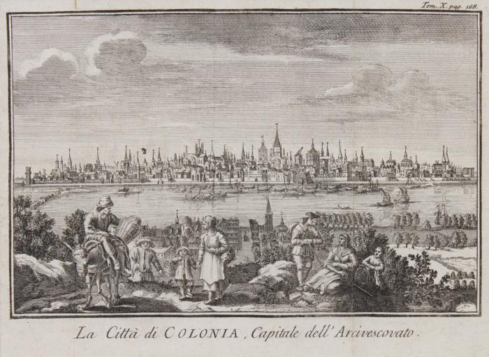 Köln. - La Cittá di Colonia, Capitale dell' Arcivescovato. Köln Panorama von Osten, Deutz mit bäuerlicher Figurenstaffage im Vodergrund.