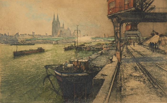Köln. - Deutzer Hafen mit Blick auf den Dom.