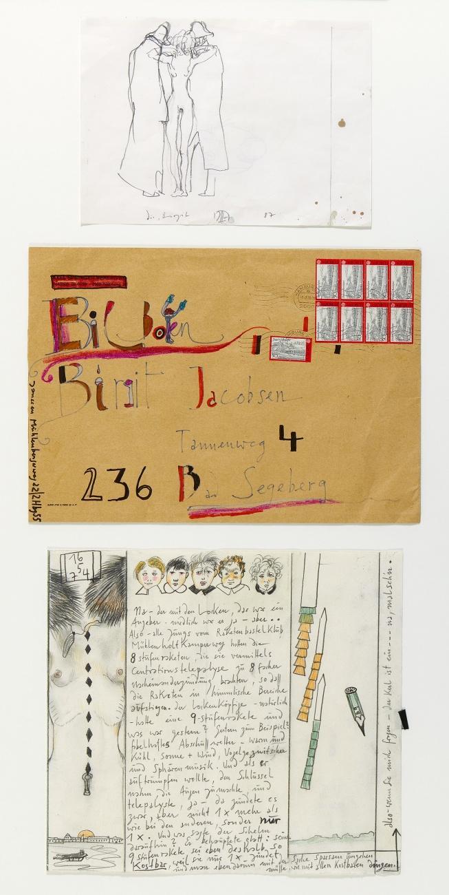 WEIBLICHER AKT ZWISCHEN OFFIZIEREN 1987 / EILBOTEN 1978 / KÜNSTLERBRIEF (NA - DU MIT DEN LOCKEN) 16.5.74