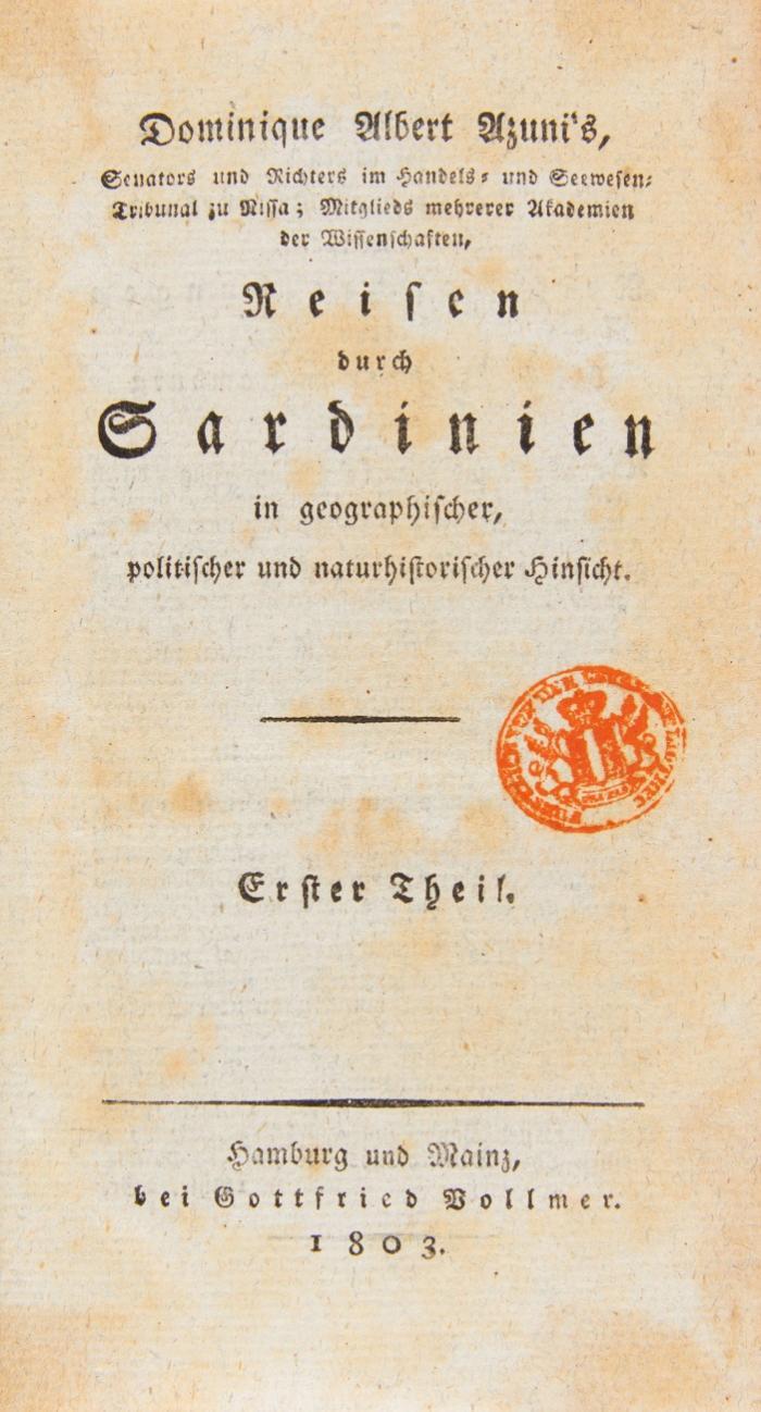 Reisen durch Sardinien in geographischer, politischer und naturhistorischer Hinsicht. 2 Bde.