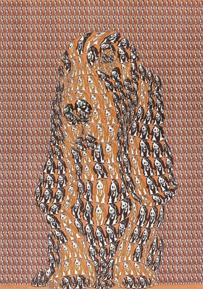 Thomas Bayrle. Hush Puppy. 1971. Farbserigraphie. Signiert. Probedruck.