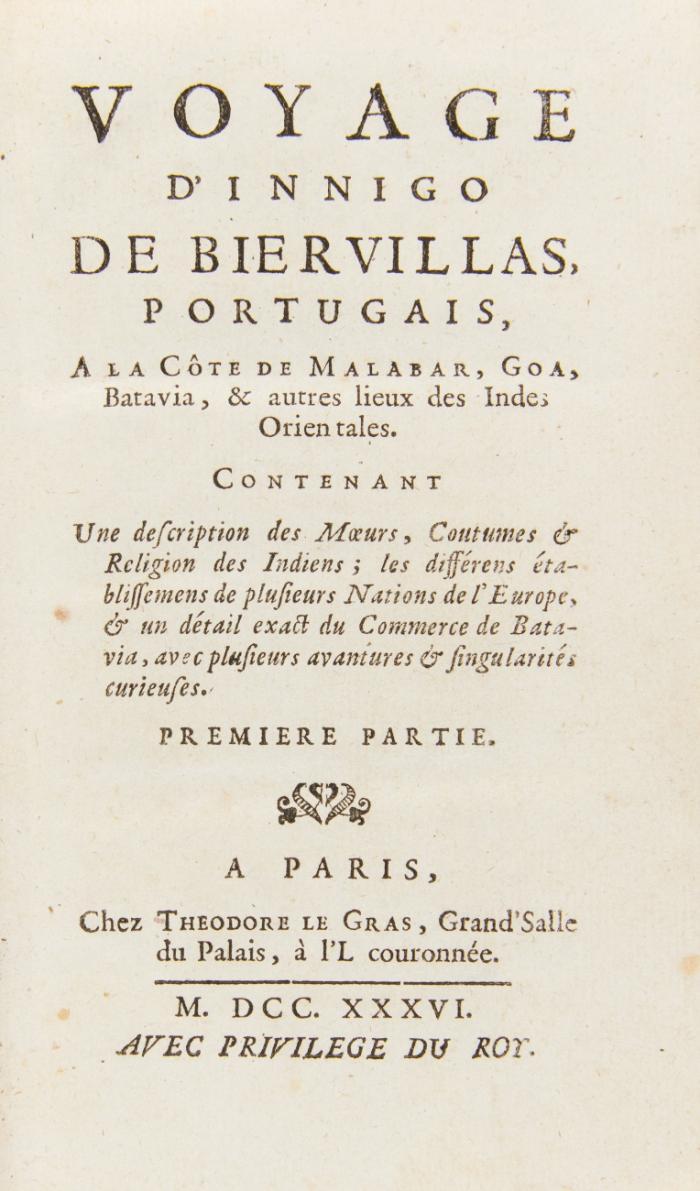Voyage à la Côte de Malabar, Goa, Batavia, & autres lieux des Indes Orientales. 2 Tle. in 1 Bd.