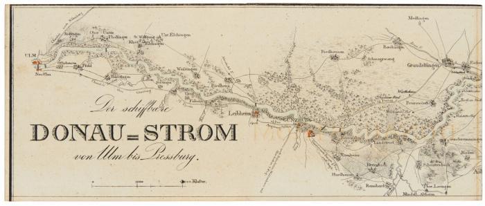 Der schiffbare Donau-Strom von Ulm bis Pressburg. 12 lithogr. kolor. Stromkarten (gez. u. lithogr. von E. K. Frühwirth).