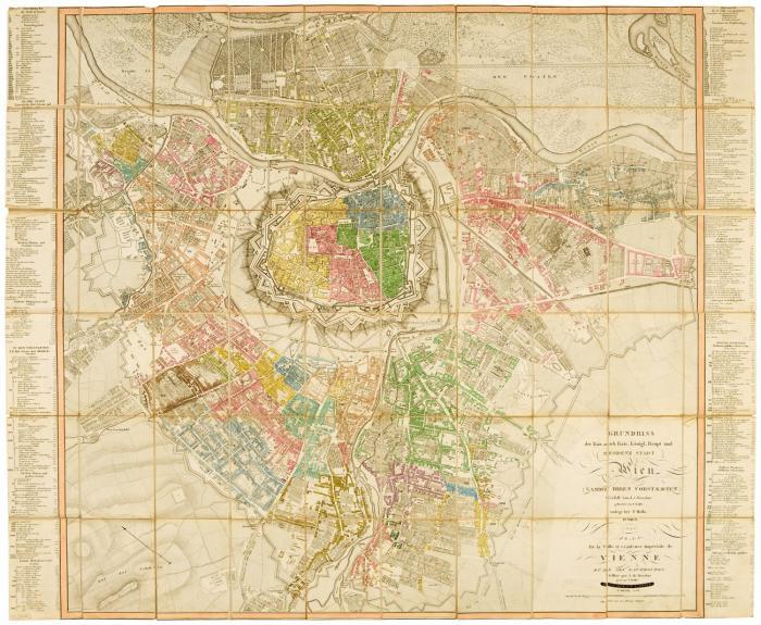 Wien. - Grundriss der Kais. auch Kais. Königl. Haupt und Residenz Stadt Wien sammt ihren Vorstaedten. Verfasst von I. v. Roscher, ... 1806, mit Legende und Register der öffentlichen Gebäude, Kirchen, Gasthöfe, Hotels, u.a.