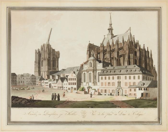 Köln. - Dom. Ansicht des Domplatzes zu Kölln. Vue de la place du Dôme à Cologne, mit dem Dom von Südosten.