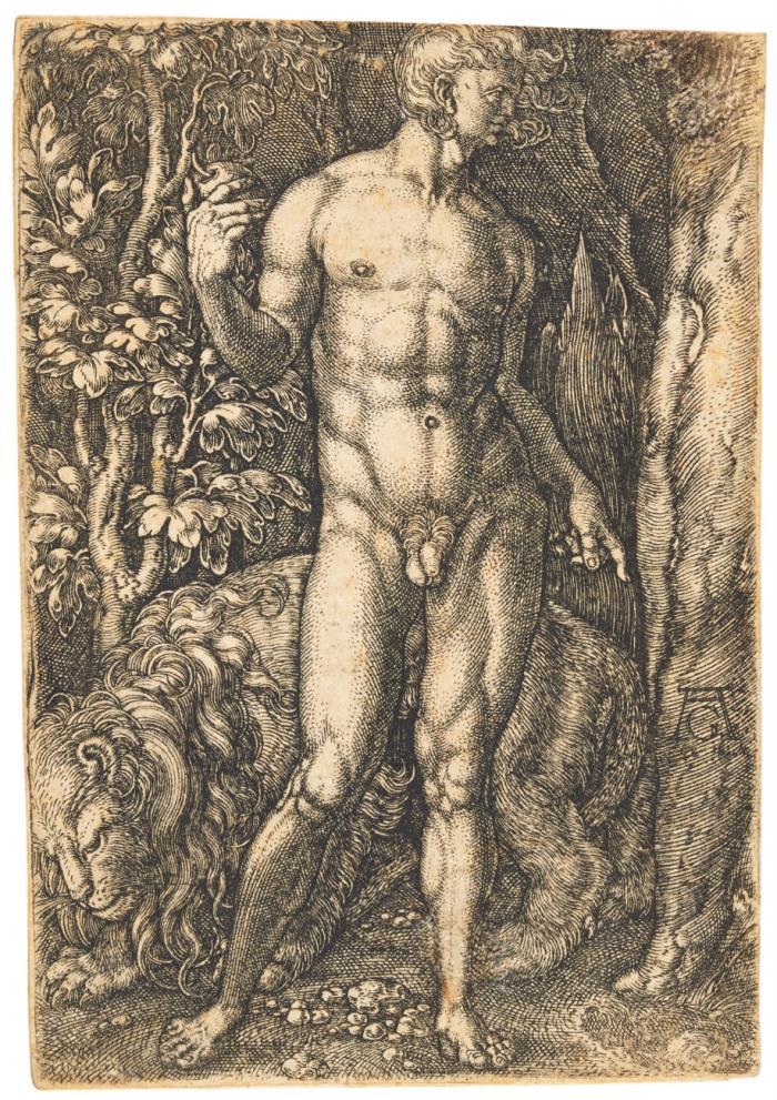 Adam mit einem Löwen / Eva mit einem Hirsch.