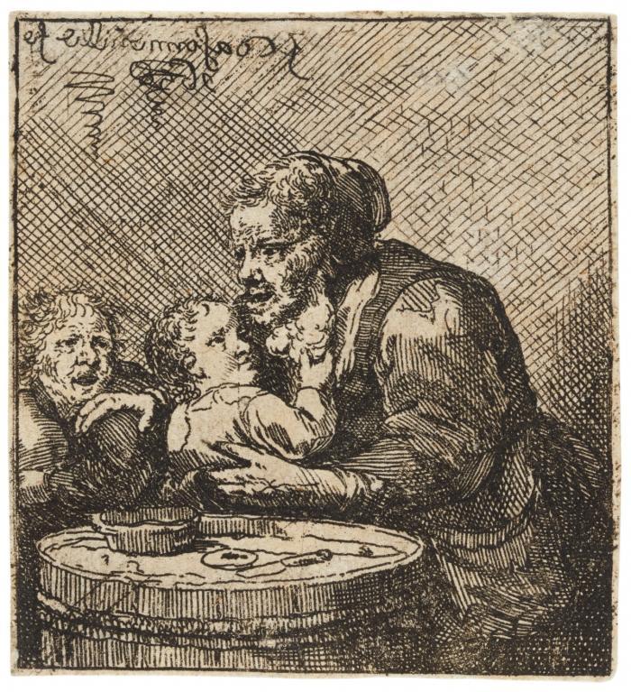 Alte Frau mit zwei Kindern.