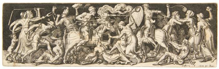 Combat grotesque (Blatt 4 aus: Combats et triomphes) / Mêlée d'hommes nus (Blatt 7 aus: Combats et triomphes) / Jagdszene / Mythologische Szenen (2).