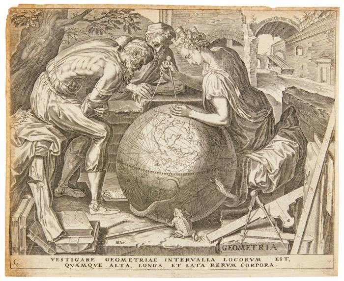 Septem Artes Liberales / De Seven Vrye Geest-Consten (Die sieben freien Künste): Titelblatt, Grammatik, Arithmetik, Dialektik, Geometrie, Astronomie; es fehlen Rhetorik und Musik.