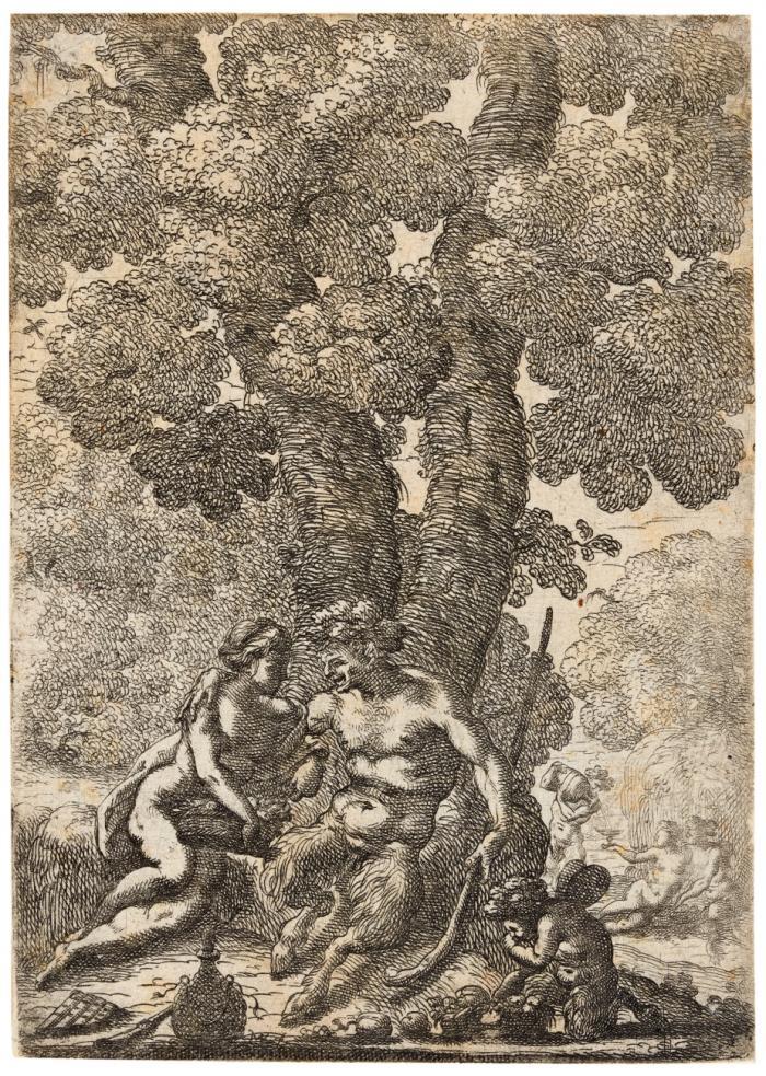 Satyrfamilie unter einem Baum.