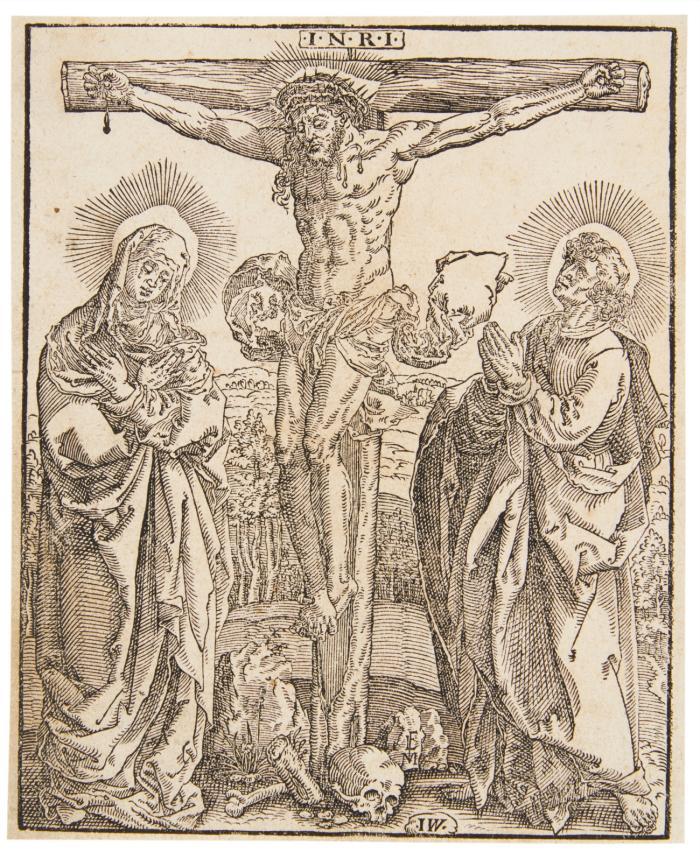 Christus am Kreuz mit Maria und Johannes.