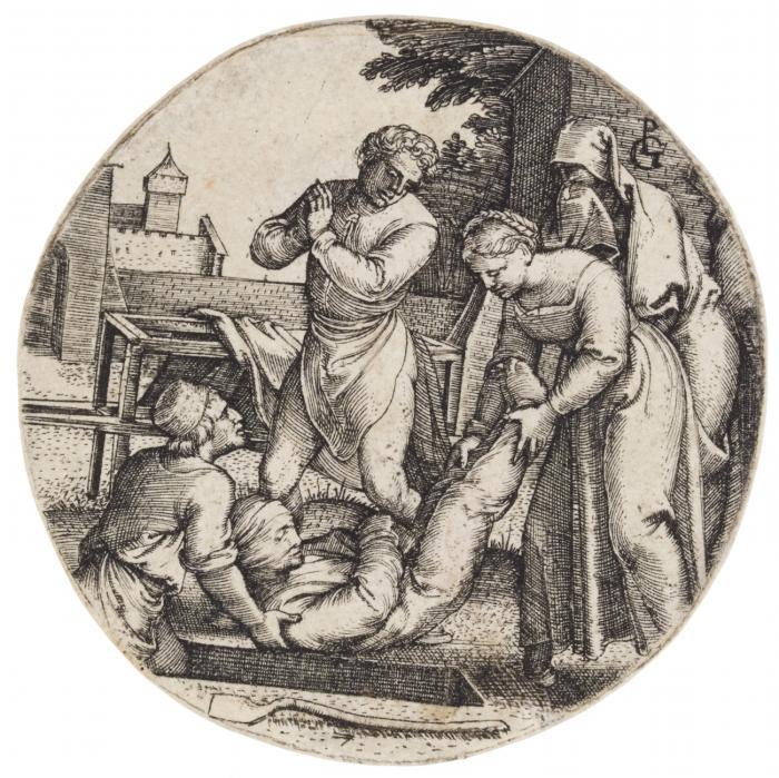 Die Nackten bekleiden / Die Toten begraben (Darstellungen im Rund).