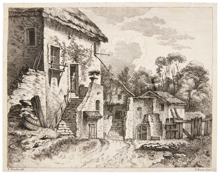 Landschaft mit zwei Bauernhäusern / Südländisches Gehöft.