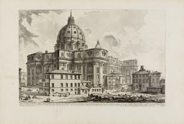 Veduta dell'esterno della Gran Basilica di S. Pietro in Vaticano (Petersdom von der Piazza della Sagrestia aus).