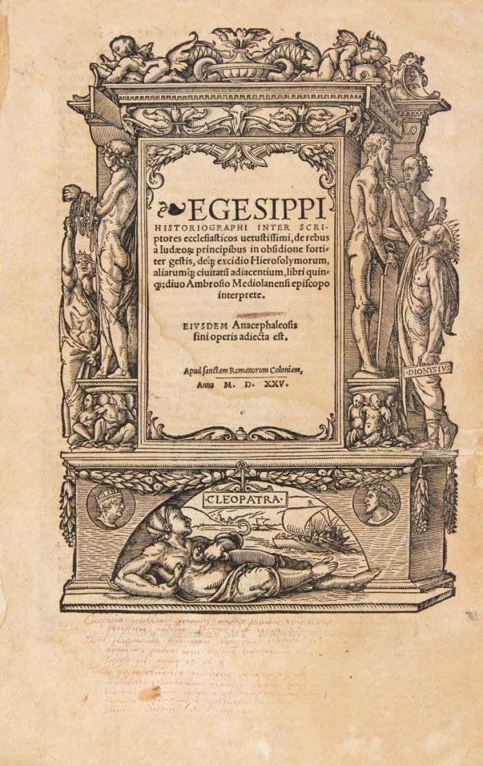 De rebus à Iudaeo(rum) principibus in obsidione fortiter gestis, dé[que] excidio Hierosolymorum, aliarum[que] ciuitatu[m] adiacentium, libri quin[que]: diuo Ambrosio Mediolanensi episcopo interprete.