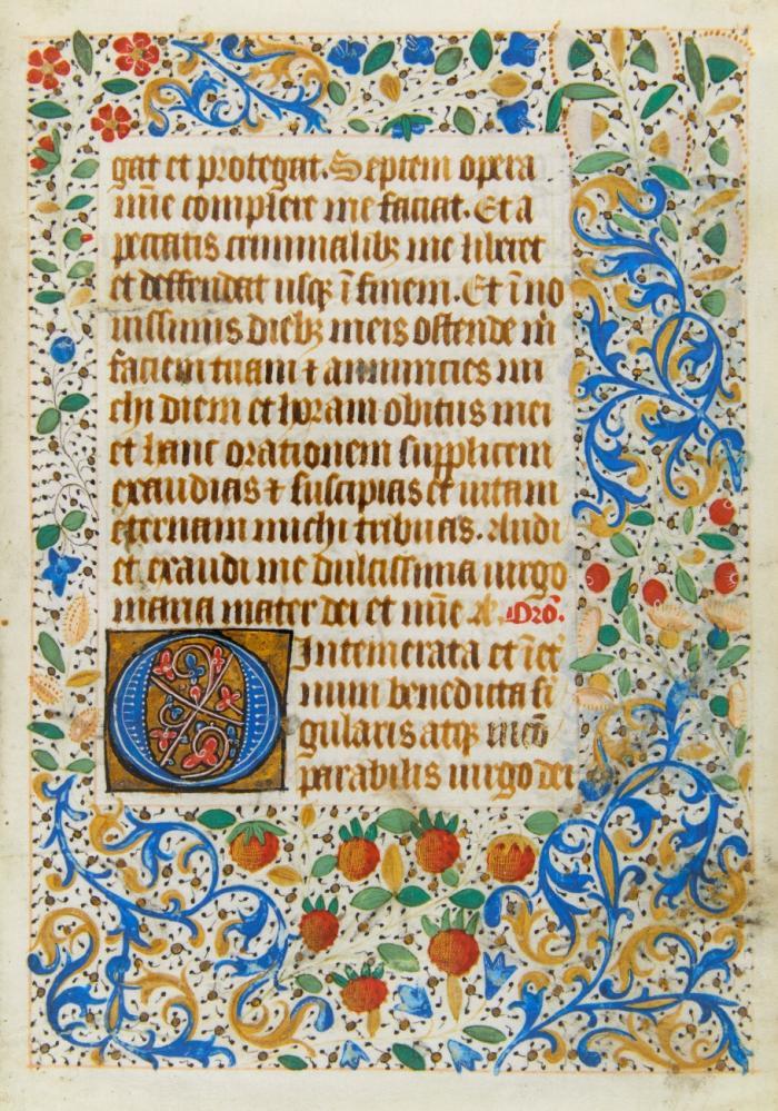 Horarium. - Einzelblatt und Doppelblatt aus einem lateinischen Stundenbuch. Handschrift auf Pergament.