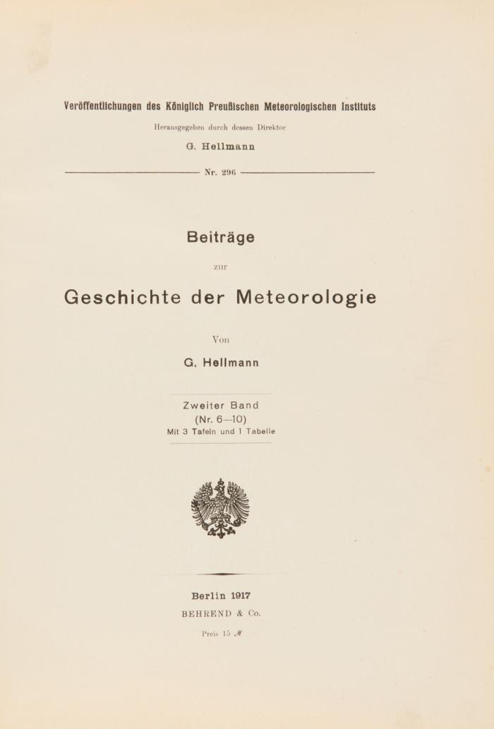 Beiträge zur Geschichte der Meteorologie. 3 Bde.