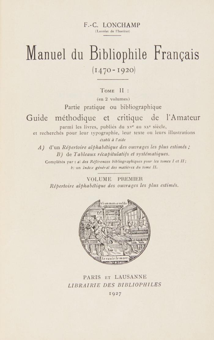 Manuel du Bibliophile Français (1470-1920). 4 in 2 Bdn.