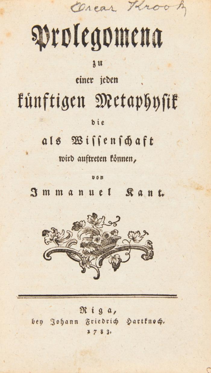Prolegomena zu einer jeden künftigen Metaphysik die als Wissenschaft wird auftreten können.