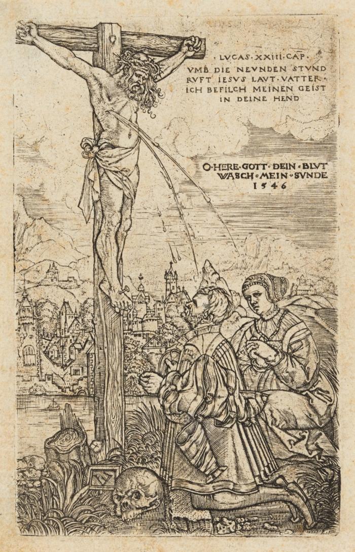 Christus am Kreuz (Lucas XXIII. Cap. Vmb die Nevnden Stvnd rvft Iesvs lavt . Vatter . Ich befilch meinen Geist in deine Hend / O Here Gott Dein Blvt wasch mein Svnde).