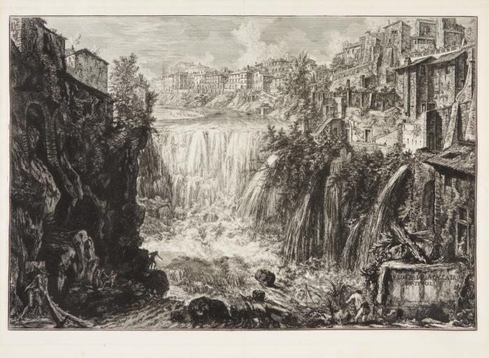 Veduta della Cascata di Tivoli (Der Wasserfall von Tivoli).