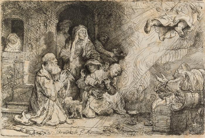 Engel vor der Familie des Tobias verschwindend.