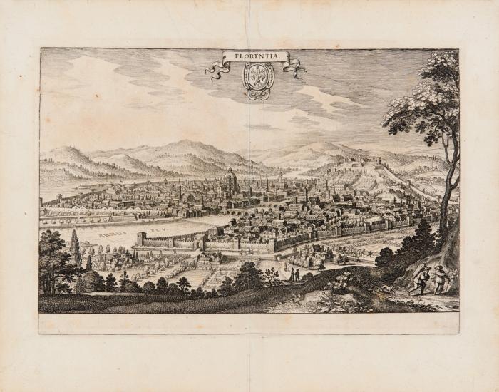 Italien. – 
1. Toskana / Kirchenstaat. Les Estats de l'Eglise, et de Toscane. Kolorierte Kupferstichkarte von N. de Fer, 1702. Plattengröße 23,5 x 34 cm. (Lichtrandig).
2. Florenz. Florentia. Gesamtansicht. Radierung von M. Merian, um 1650. Plattengröße 23,2 x 34,2 cm. (Quetsch- und Knitterfalten).
3. Vesuv. Warhaffte Contrafactur des Bergs Vesuvii ... 1631. Radierung nach Joachim Sandrart aus M. Merian, 1640. Plattengröße 20 x 32.6 cm. (Gebräunt, fleckig).
