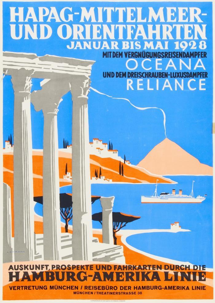 Hapag-Mittelmeer- und Orientfahrten – Mit dem Vergnügungsdampfer Oceana und dem Dreischrauben-Luxusdampfer Reliance – Hamburg-Amerika Linie.