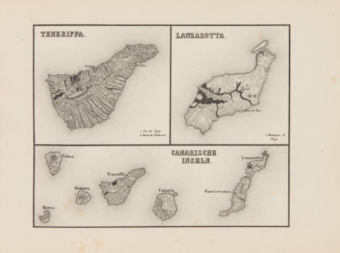 Geologischer Atlas zur Naturgeschichte der Erde. Stuttgart: Schweizerbart 1841. 19,3 x 27,5 cm. Mit 11 lithogr. kolor. Tafeln. 33 SS. - Angebunden: Ders.: Vulkanen-Atlas zur Naturgeschichte der Erde. Ebda (1844). Mit 15 (4 kolor.) gest. und lithogr. Karten.
