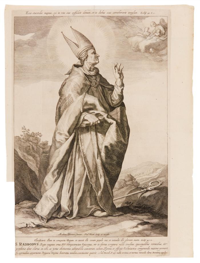 Utrechts Erzbischöfe und Bischöfe. St. Engelmundus / St. Odulphus / St. Radbodus. jeweils ganzfigurig mit Buch in Landschaft.