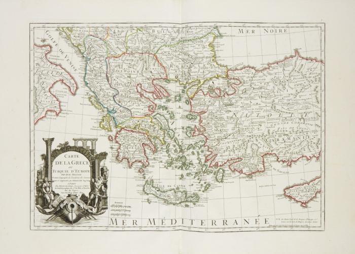 Sammelatlas. 18 Kupferkarten aus dem 'Atlas géographique' des Jean-Claude Dezauche nach Guillaume De L'Isle und Philippe Buache, zwischen 1780 u.1805, sowie 6 Kupferkarten von Jean-Baptiste Bourguignon d'Anville, 1760-1764.
