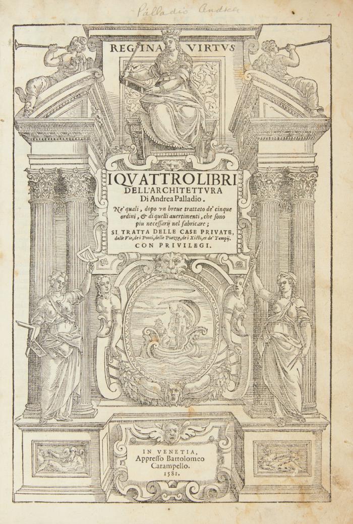 I Quattro Libri dell’Architettura. Ne’ quali, dopo un breve trattato de’ cinque ordini, & di quelli avertimenti, che sono piu necessarij nel fabricare; si tratta delle case private, delle vie, de i ponti, delle piazze, de i Xisti, & de'tempij. 4 Tle. in 1 Bd.