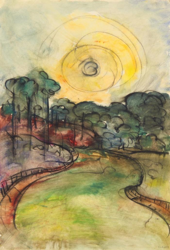 LANDSCHAFT MIT BREITEM WEG UND SONNE
