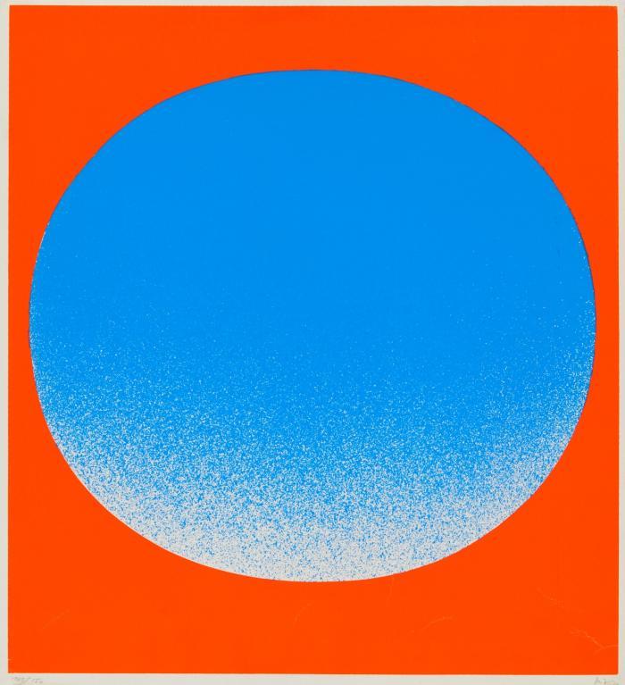 BLAUER KREIS AUF LEUCHTROT-ORANGE 1967 / VARIATION RUNDE FARBE I ... 1968 / ORANGE HELL AUF GELB 1968