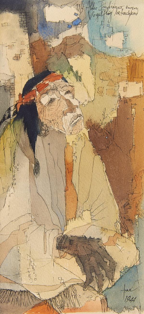 ALTER INDIANER, EINEN VOGELFLUG BETRACHTEND 1944