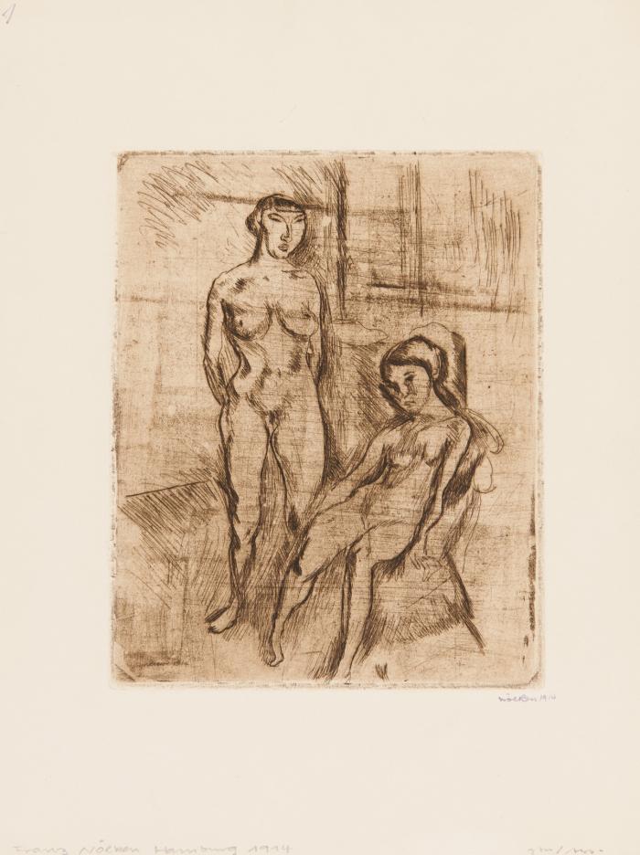 ZWEI FRAUENAKTE 1914 / SITZENDER WEIBLICHER RÜCKENAKT (1916)