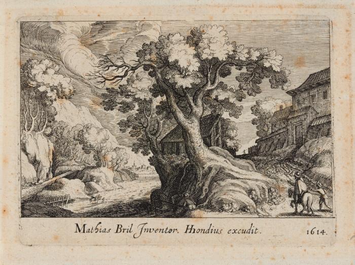 Landschaft mit einem Baum in der Mitte / Landschaft mit einem Baum auf einem Hügel... / Zwei Männer betrachten hinter Bäumen versteckte Ruinen.