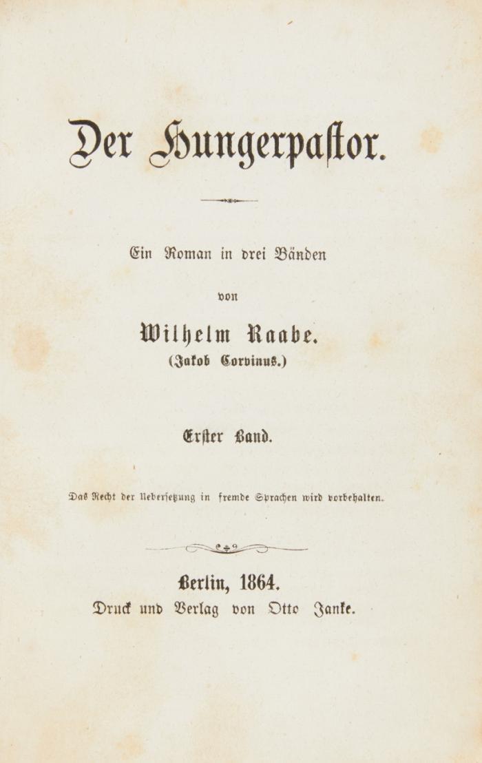 Der Hungerpastor. 3 Bde.