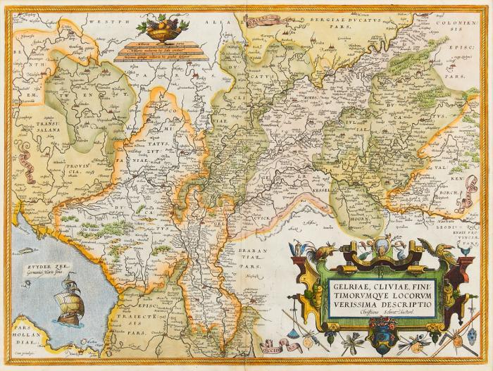 Niederrhein. - Gelderland / Jülich, Kleve, Berg. - Gelriae, Cliviae Finitimorum Que Locorum Verissima Descriptio / Les Duchés de Cleves, de Iuliers et de Limbourg, le Comté de Meurs, le Quartier de Ruremonde dans le Duché de Guelders, l'Archevesché et Electorat de Cologne, Herzogtümer Geldern, Kleve, Jülich.